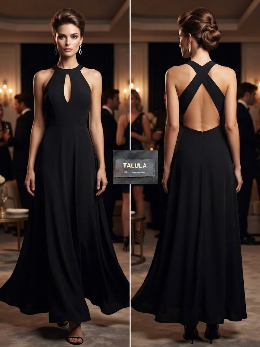 Talula Aritzia Black Halter Maxi Dress Size XS Keyhole Open Criss Cross Back
